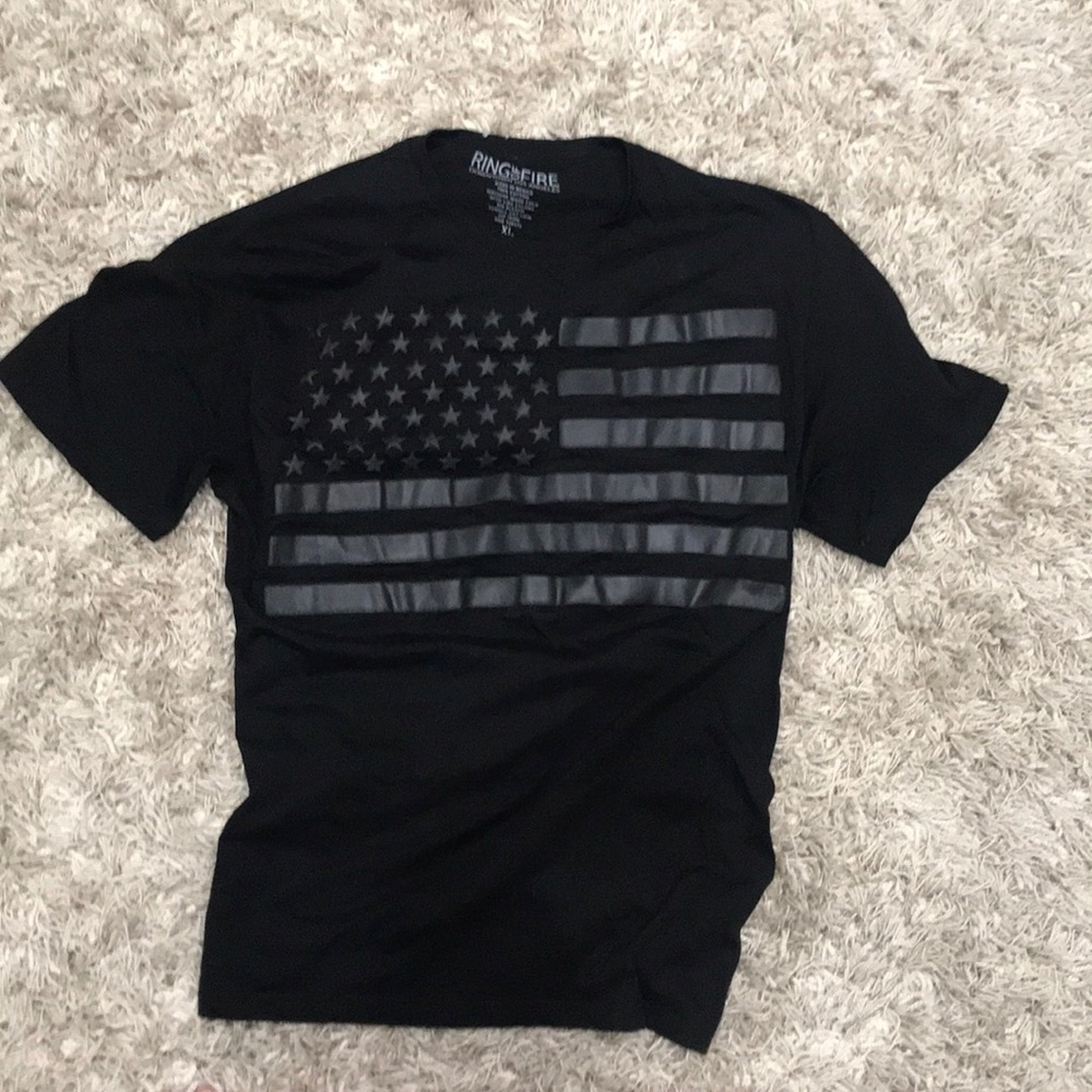 Black t-shirt. American Flag